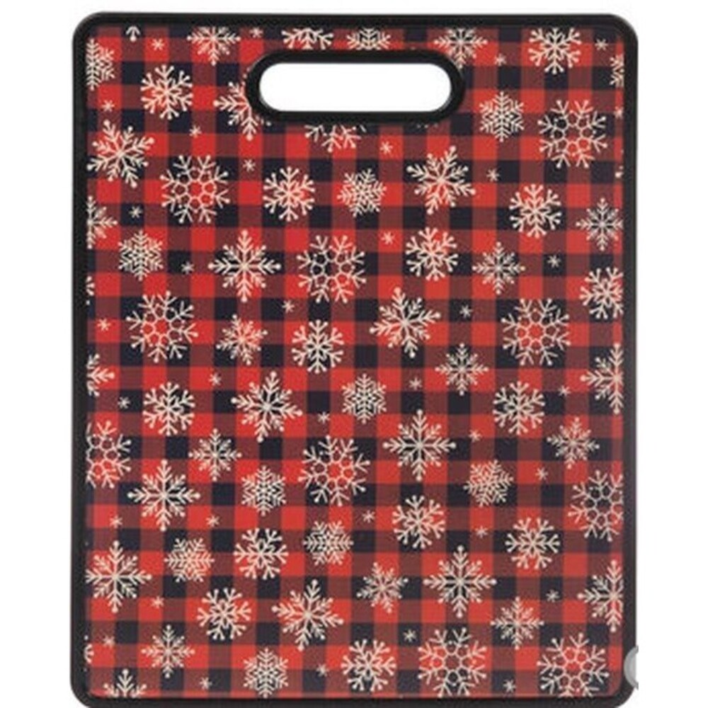 Kitchen Plastic Cutting Board(12"x15")CHRISTMAS SNOWFLAKES ON PLAID,red frame,HL